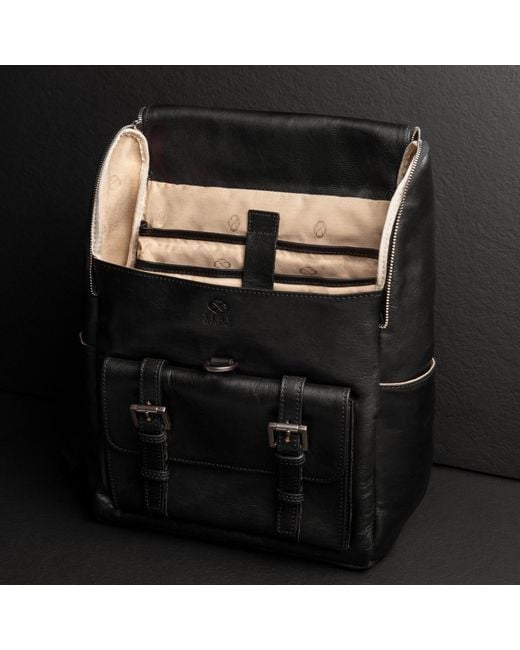 Time Resistance Black Large Leather Backpack