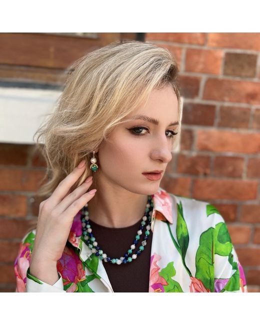 Farra Blue Freshwater Pearls With Jade Dangle Hook Earrings