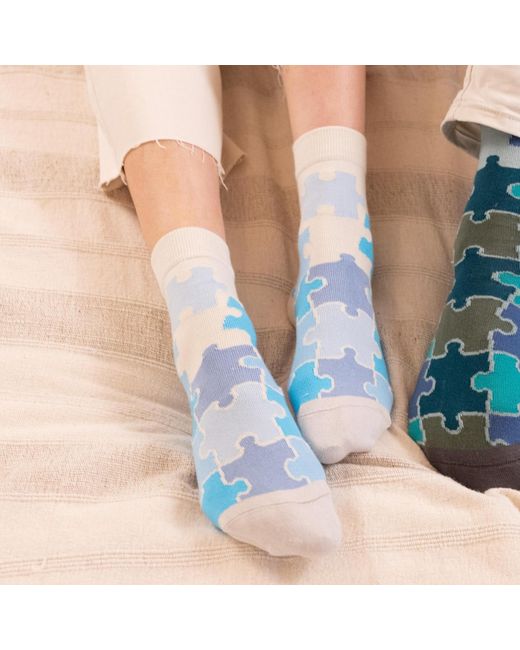 Peper Harow - Made in England Blue Leaf Mint & Jigsaw Socks Bundle