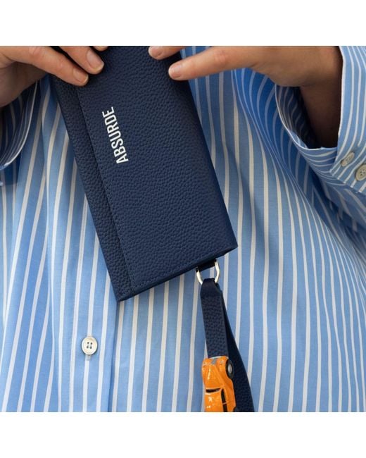 Absurde Blue Parking Grain Leather Bifold Wallet With Car