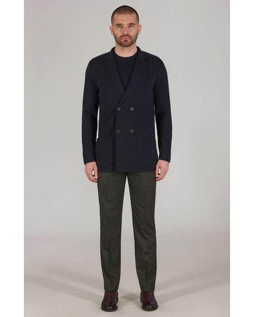Paul James Knitwear Blue Lightweight Cotton Bruno Double Breasted Knitted Blazer for men