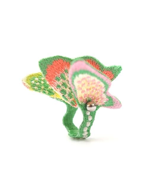 Nana Watanabe Green Land Butterfly Sculptural Embroidered Ring