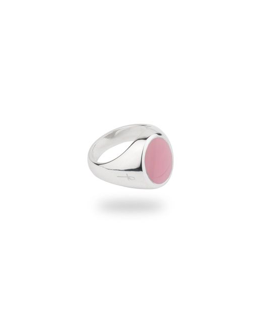 Phira London Metallic Silver Jamestown Pink Mother Of Pearl Oval Stone Ring