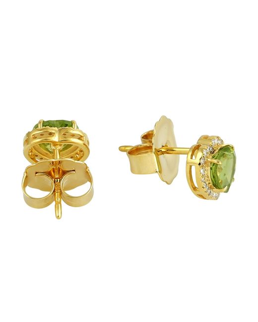 Artisan Yellow Peridot Heart Diamond Halo Stud Earrings