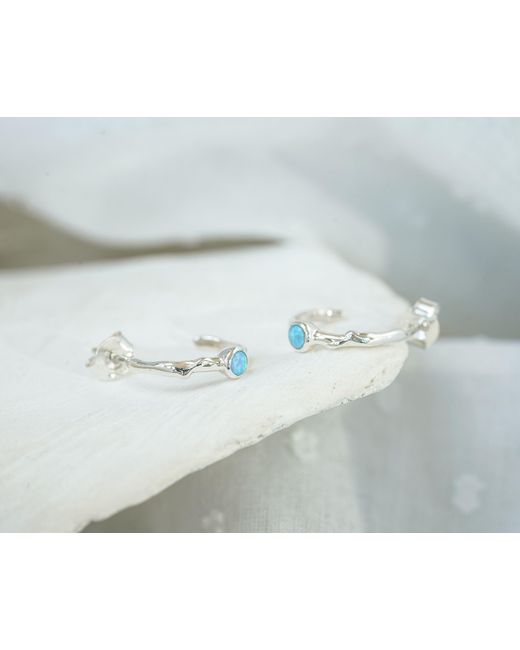 Isla Silver Blue Opal Huggie Hoop Earrings