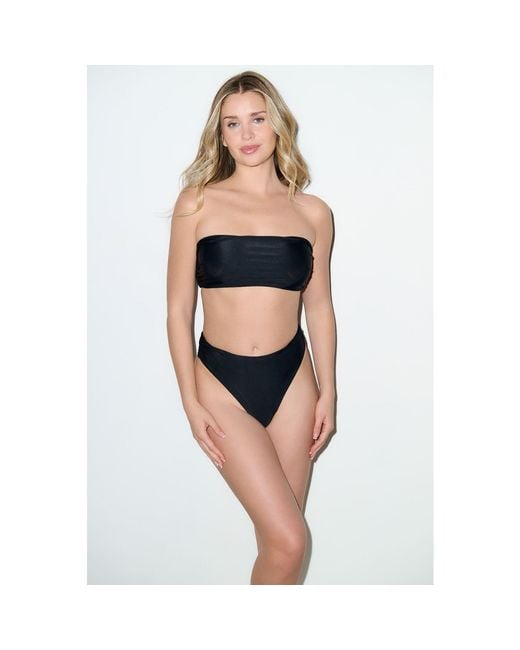 Playaluxe Black Capri Ruched Bandeau Bikini Top