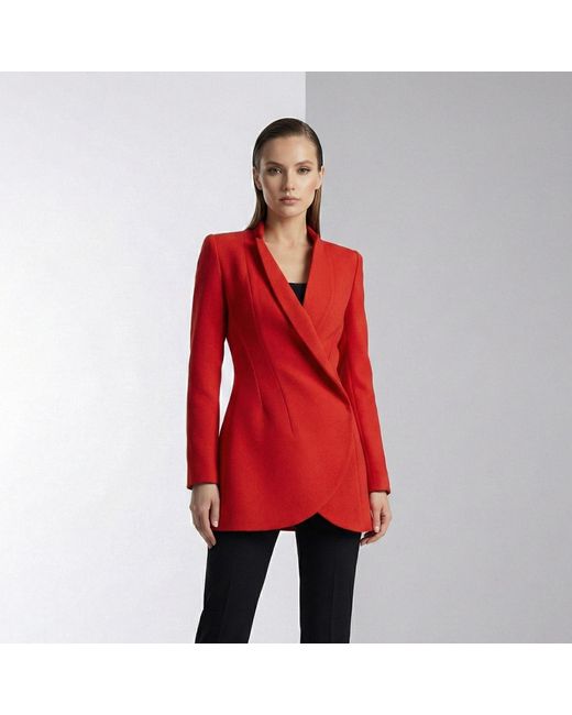AVENUE No.29 Red Asymmetric Double Breasted Wool Blazer