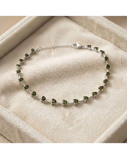 Harfi Metallic Peridot August Birthstone Heart Tennis Sterling Bracelet
