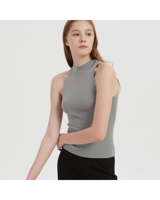 NUAJE NUAJE Gray Halterneck Merino Wool-Silk Knit Tank