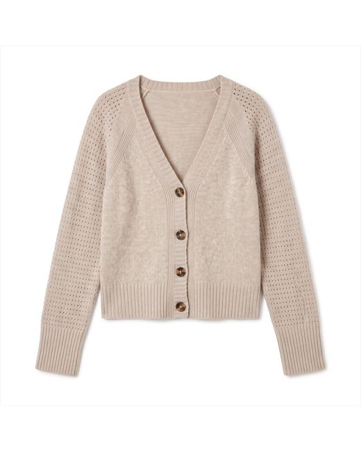 Brodie Cashmere Natural Natalie Deep V Cashmere Cardigan