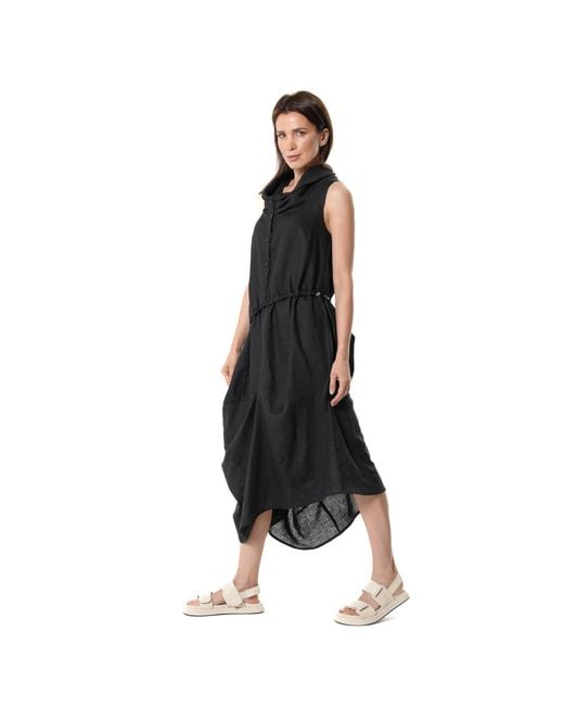Metamorph Blue Linen Midi Dress With Asymmetric Hem