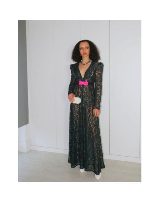 Couture to Your Door Green Sheer Lace Gothic Maxi Dress