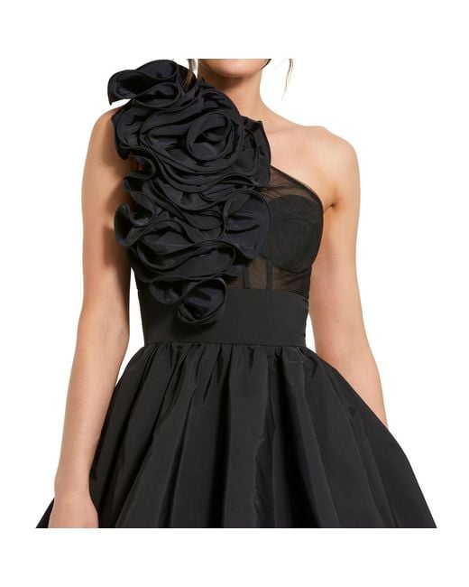 Mac Duggal Black One Shoulder Ruffle Bubble Hem Mini Dress