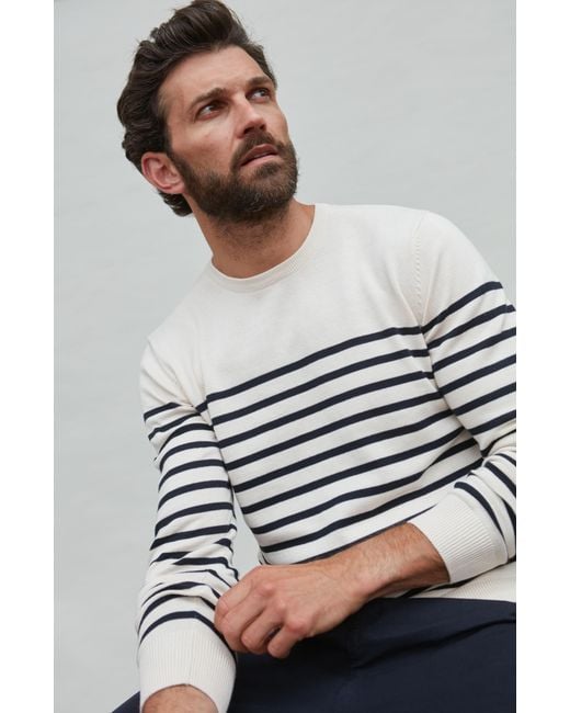 Paul James Knitwear Gray Neutrals Lightweight Cotton Allen Striped Breton Sweater for men