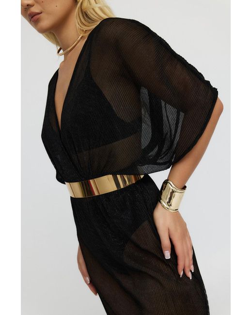 Why Mary Black Aphrodite Sheer Lurex Maxi Dress