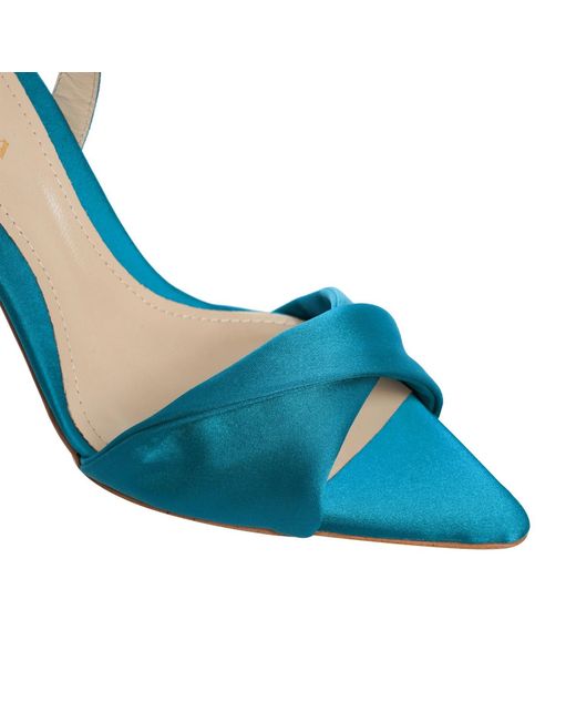 Ginissima Blue Cleo Satin Sandals, Pointed Toe, -Petrol