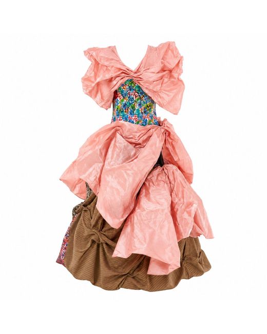 Miro Misljen Pink Flamingo Patchwork Gown