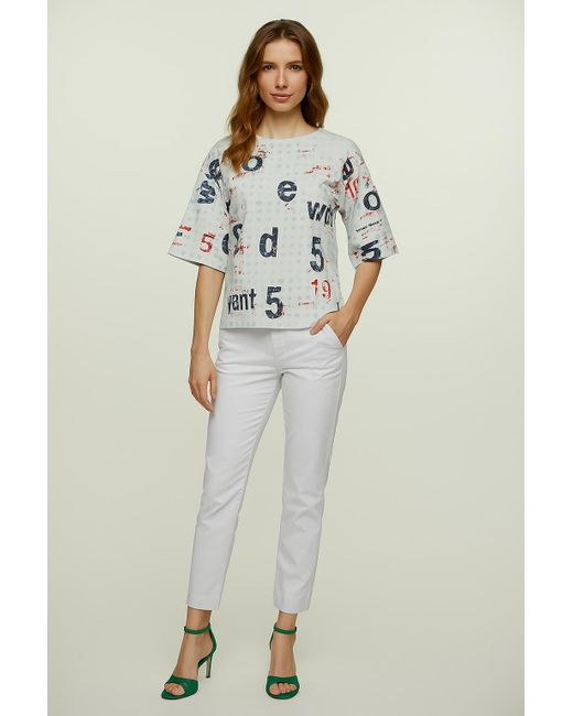 Conquista Blue Oversized Cotton Ripstop Printed T-Shirt With Elbow-Length Sleeves