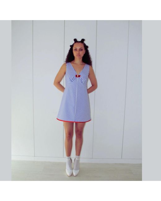 Couture to Your Door Blue And Stripped Nautical Mod Dress