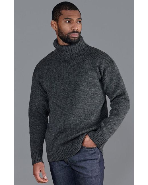 Paul James Knitwear Blue Modern Submariner Porter Roll Neck Merino Wool Jumper for men