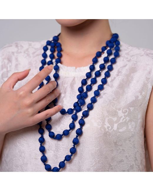 Silk and Bears Blue Cobalt Hand-Knotted Silk Bead Necklace – Triple Strand