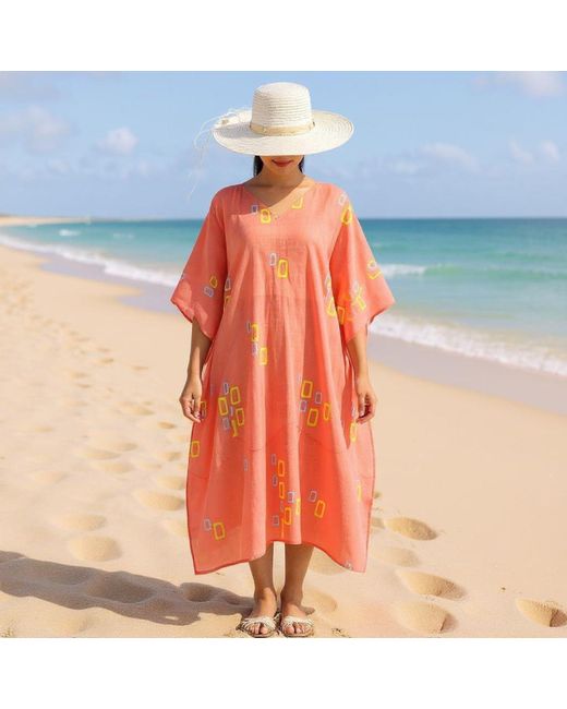 Heritagemoda Pink Rose Organic Cotton Peach Sunset Summer Kaftan