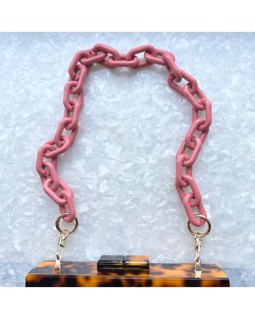 CLOSET REHAB Red Chain Link Short Acrylic Purse Strap In Dusty Mauve