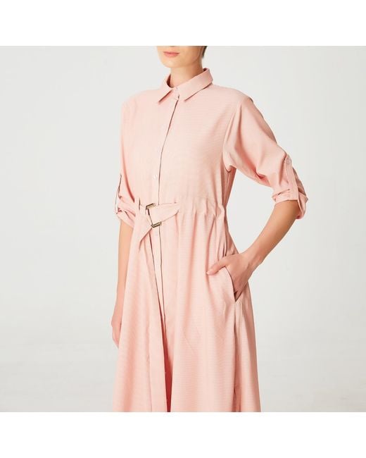 Smart and Joy Pink Long Minimalist Shirt Dress