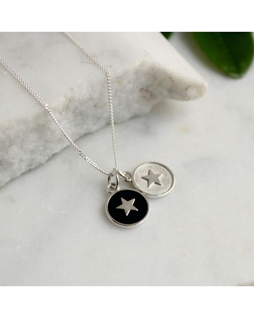Lime Tree Design Metallic Small Star Enamel Necklace Sterling Jet