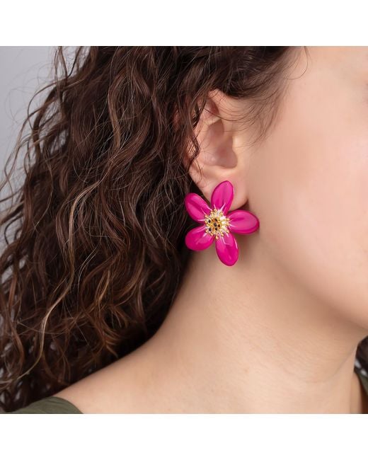 Milou Jewelry Pink Raspberry Periwinkle Flower Earrings