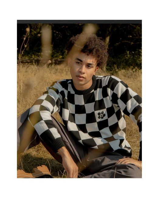 INGMARSON Black Embroidered Checked Wool & Cashmere Jumper for men