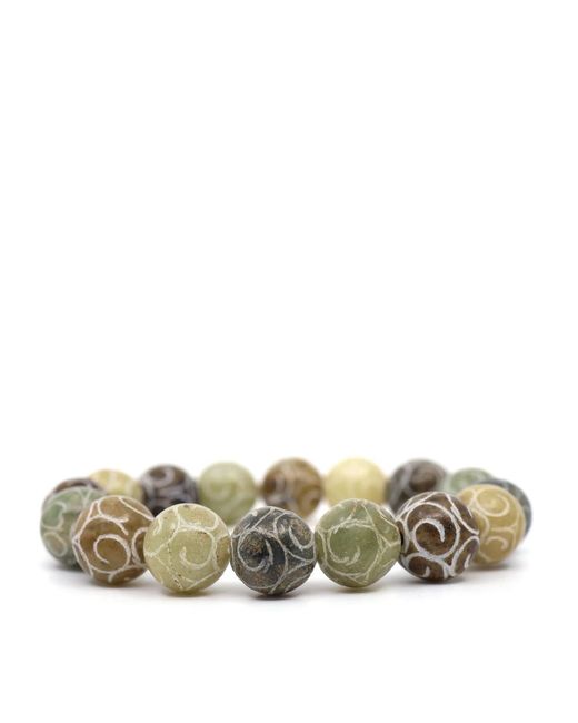 Shar Oke Green Neutrals Carved Serpentine Bracelet for men