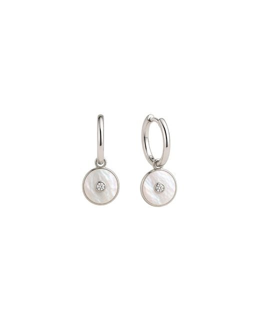 Lily Flo Jewellery Metallic Mother Of Pearl Diamond Hoop Earrings