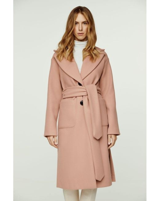 Conquista Pink Long Colour Faux Mouflon Coat With Belt