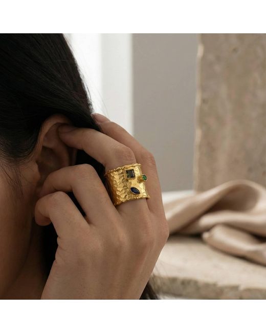 Silver & Elegant Co. Yellow Emerald & Sapphire Glow Thick Plated Bronze Ring