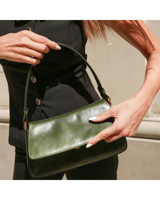 Time Resistance Green Leather Baguette Handbag For