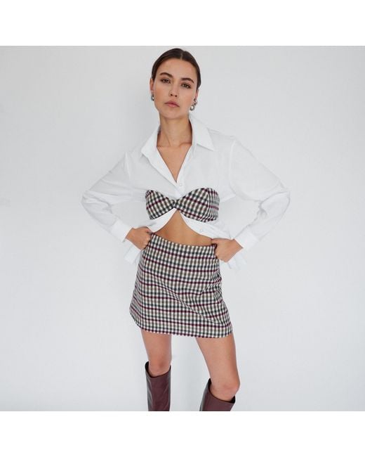 Mirimalist Black Checked Wool Mini Skirt