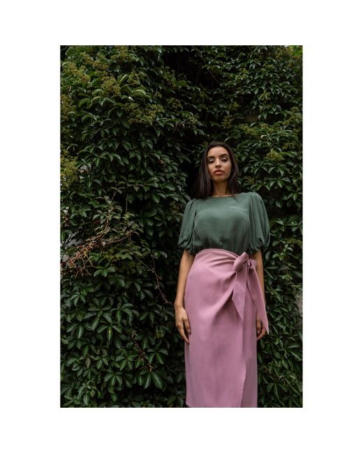 Femponiq Green Puff Sleeve Cupro Blouse