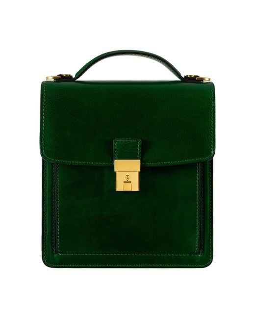 Time Resistance Green Small Leather Briefcase For