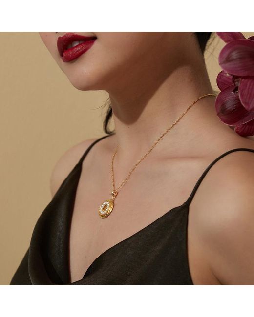 Aurozia Metallic Pearls Of Fortune Coin Plated Pearl Pendant Necklace