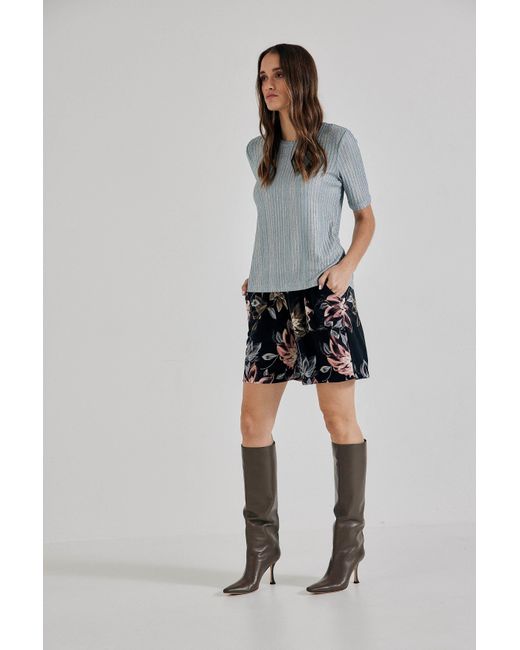 Lindsay Nicholas New York Blue Floral Jersey Short