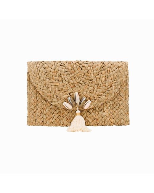 OhSun Natural Neutrals Amara Shell & Straw Clutch