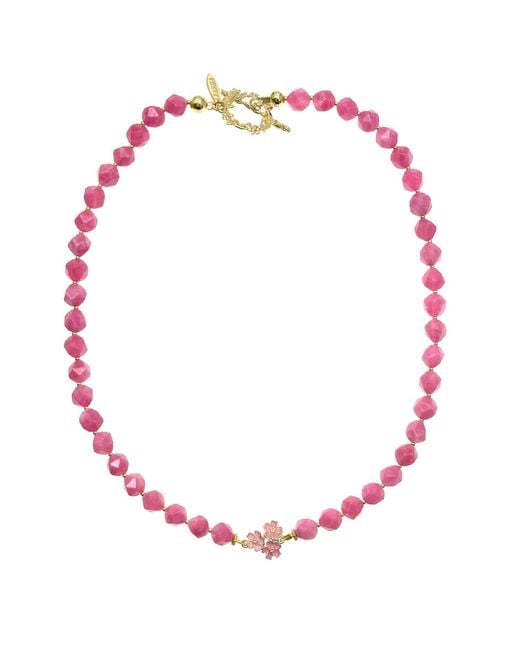 Farra Red Faceted Gemstone With Flower Pendant Necklace