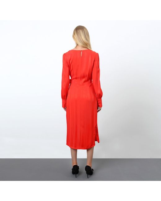 Smart and Joy Red Draped Blouse Dress With Side Bow