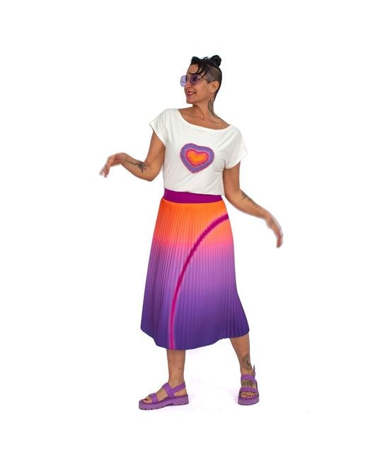 Lalipop Design Purple Midi Pleated Skirt With Ombre Abstract Print