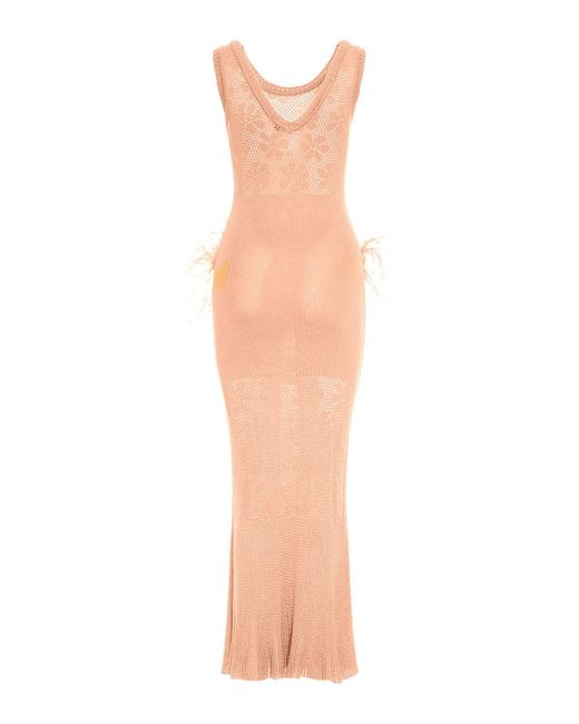 Andreeva Orange Vanilla Apricot Knit Dress With Feathers