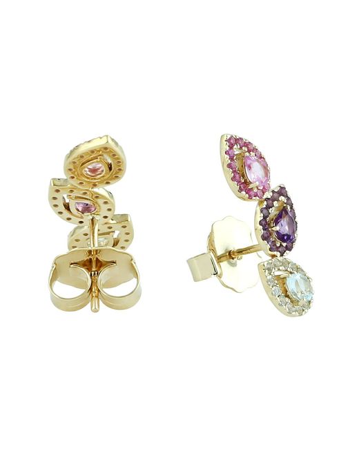 Artisan Metallic 14K Sapphire, Amethyst & Topaz Stud Earrings