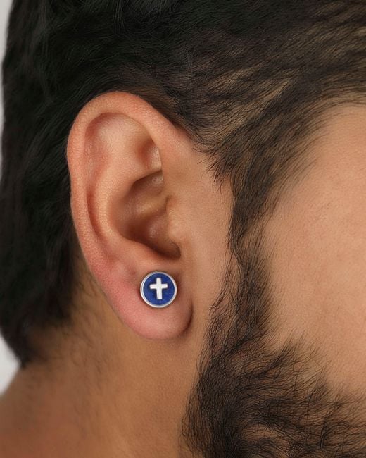 The Jewelz Blue Lapis Horizon Cross Studs For for men