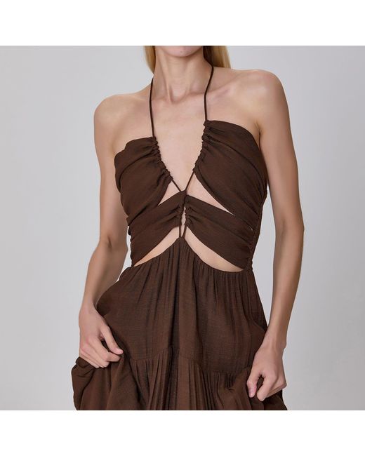 Smart and Joy Brown Front Cut-Out Strappy Maxi Summer Dress