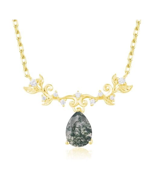 Azura Jewelry New York Metallic Foliage Whispers Moss Agate Necklace Vermeil